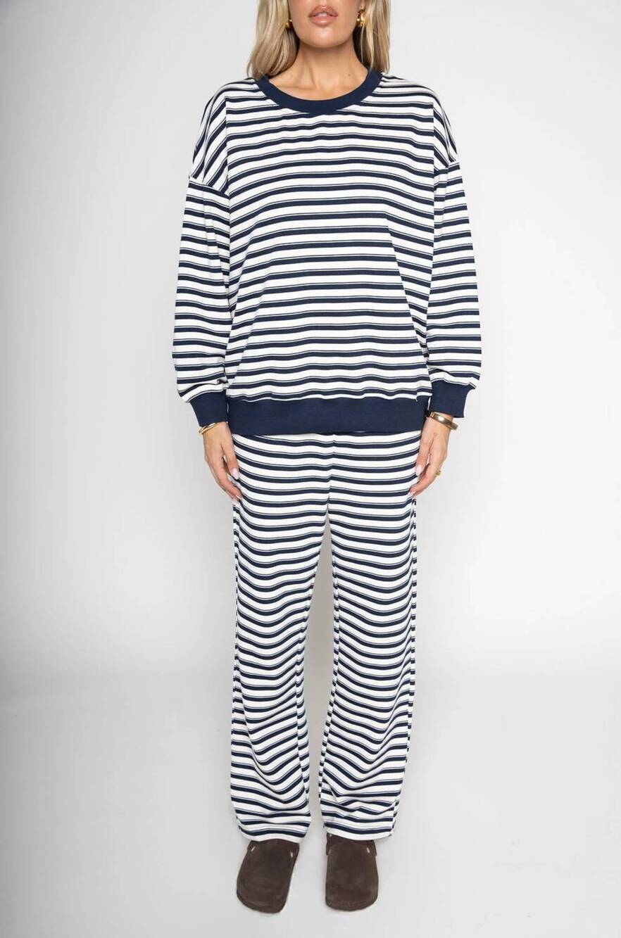 NEW LE LIS sunday stripe sweatpants in navy